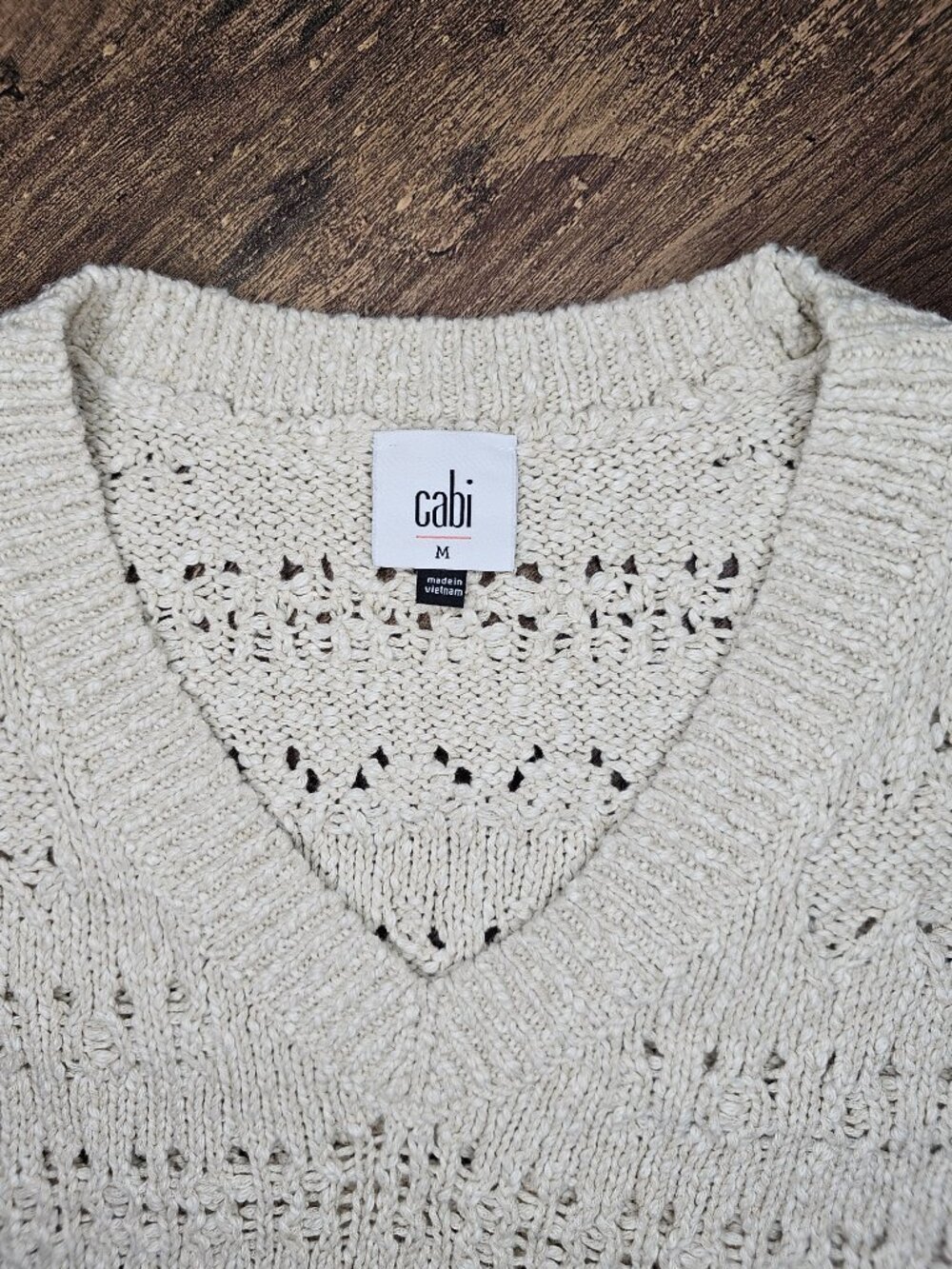 CAbi Tulum 6774 Cotton Linen Blend Knit V-Neck Pullover Sweater M Neutral - Picture 5 of 7